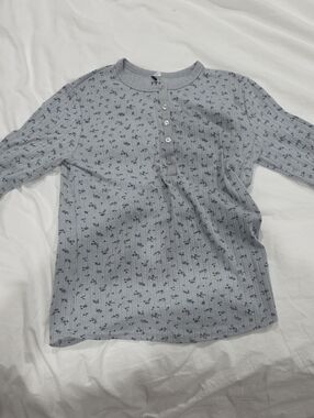 Fyi Light Blue Floral Henley Top for Kids - Unbranded